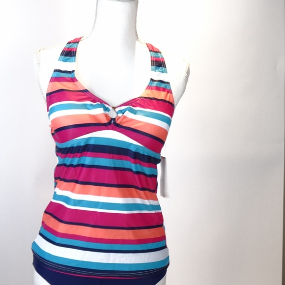 Charm Leaks High Striped Swimsuit Size M Tankini - Picture 4 of 8